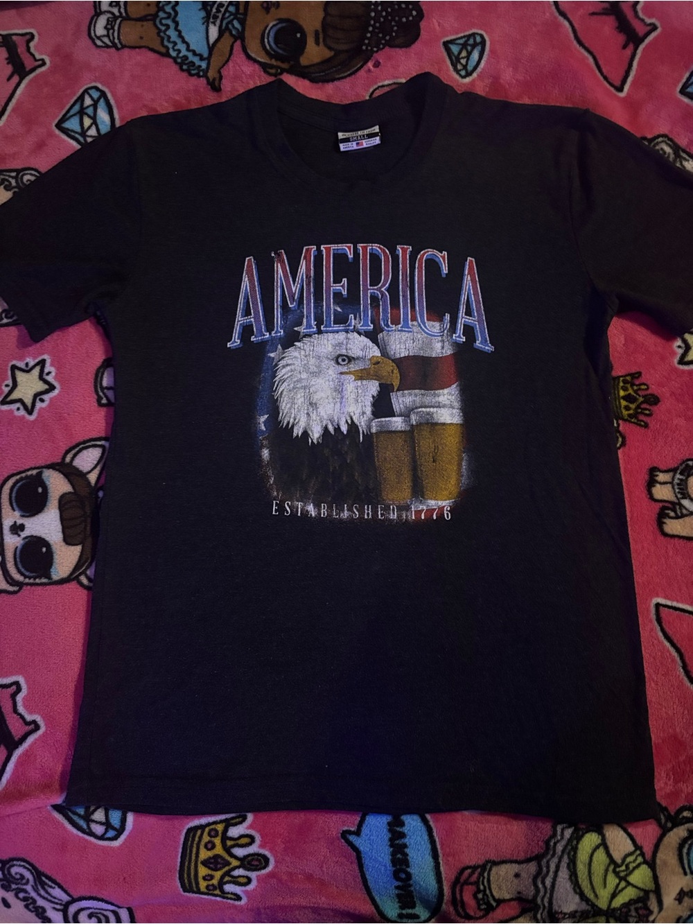 Just USA Black Graphic Tee with Eagle and Flag Print